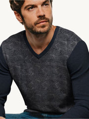 Louis Vicaci Full Sleeve Wool Sweatshirt For Men-Navy Melange with Print-LOC#0S05