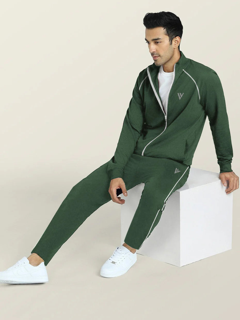 Louis Vicaci Fleece Zipper Tracksuit For Men-Green Melange-RT1381