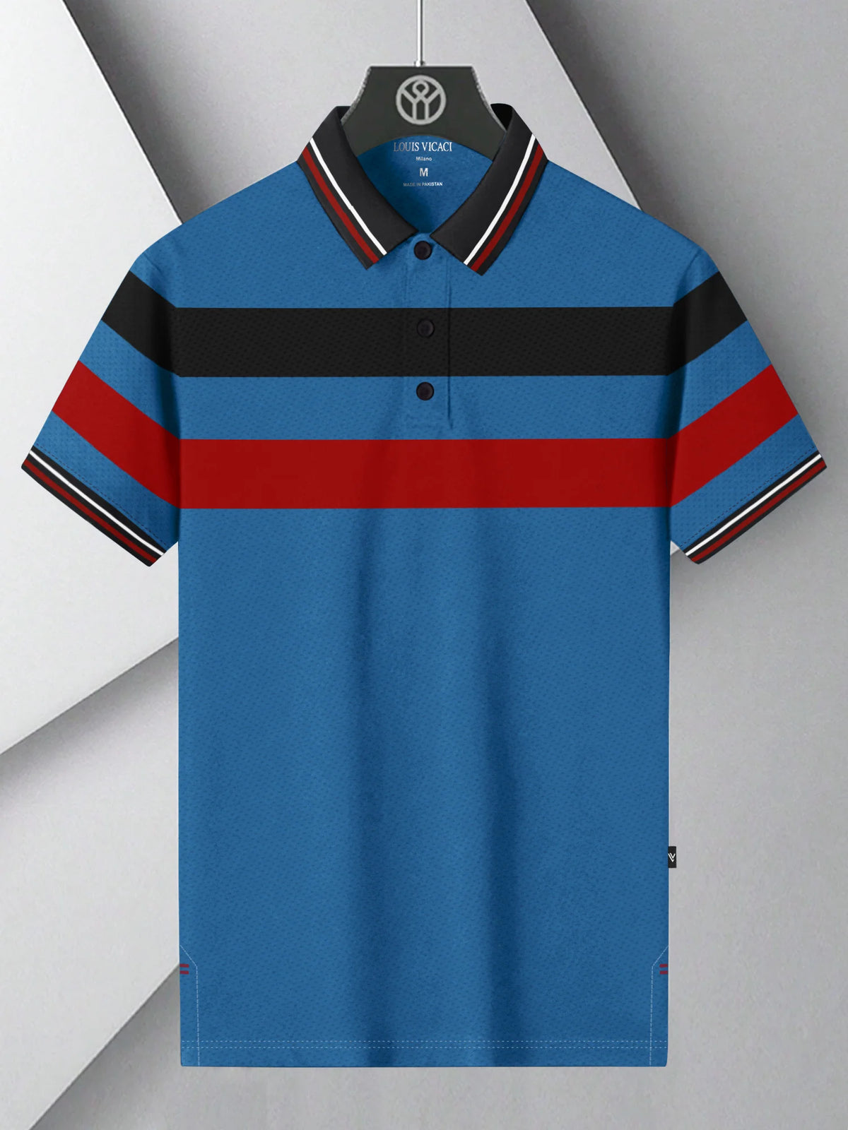 LV Summer Active Wear Polo Shirt For Men-Blue with Red & Black Panels-SP2749/RT2538