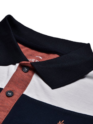 LV Summer Polo Shirt For Men-Dark Orange Melange with Navy & White Panel-BE837/BR13074