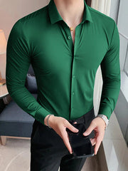 Louis Vicaci Super Stretchy Slim Fit Long Sleeve Summer Formal Casual Shirt For Men-Green-BE1070/BR13306