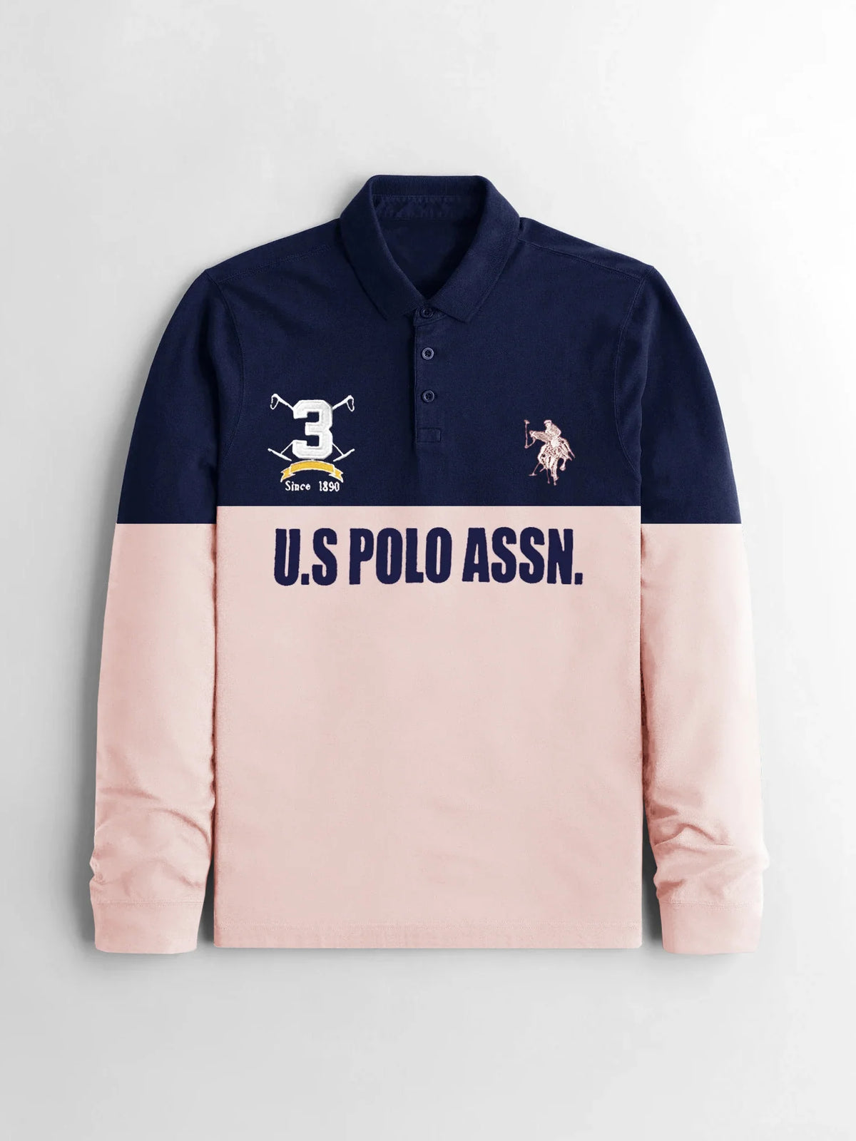 U.S Polo Assn. Long Sleeve Polo Shirt For Men-Navy & Peach-BE336/BR1117