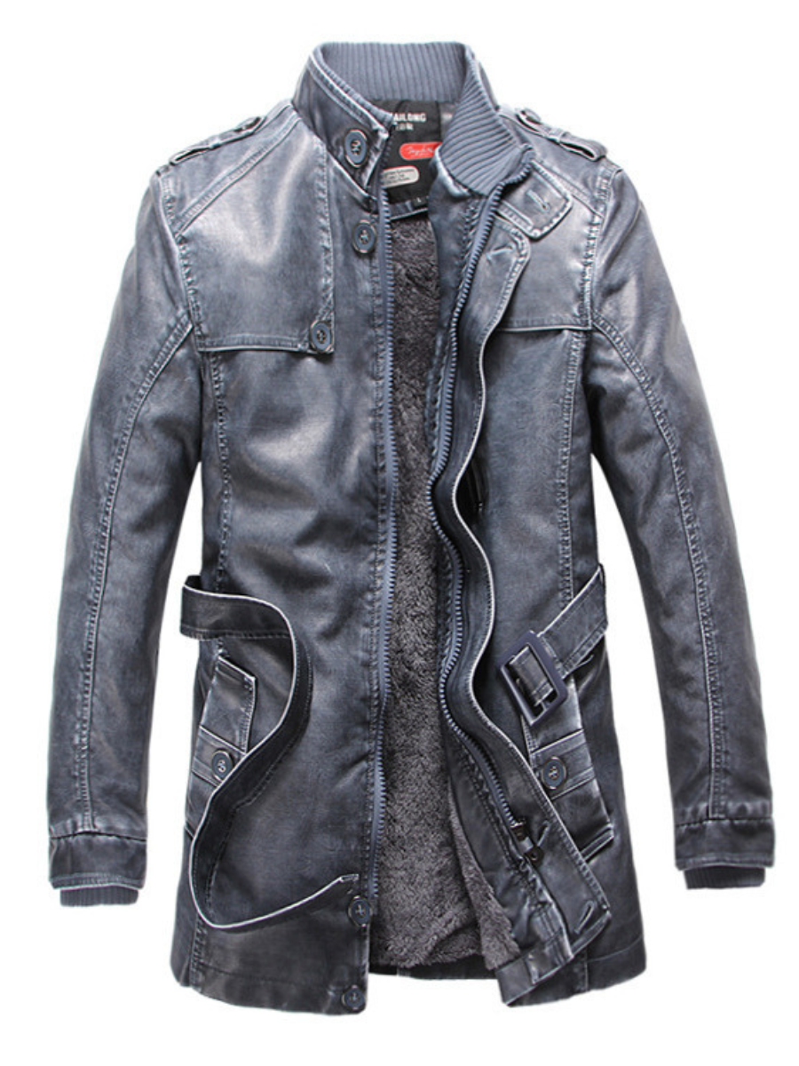 Grey Leather Long Jacket