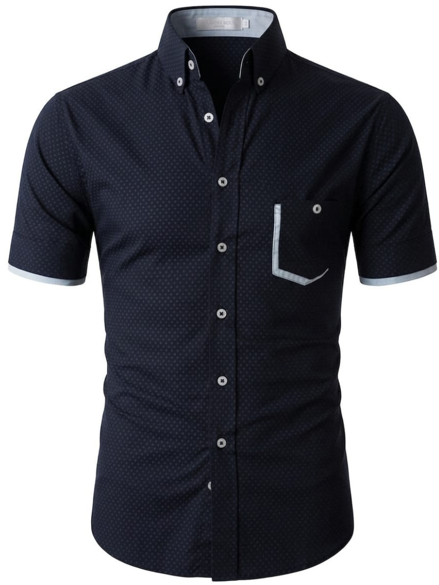 Navy Blue Short Sleeve Button Down Shirt
