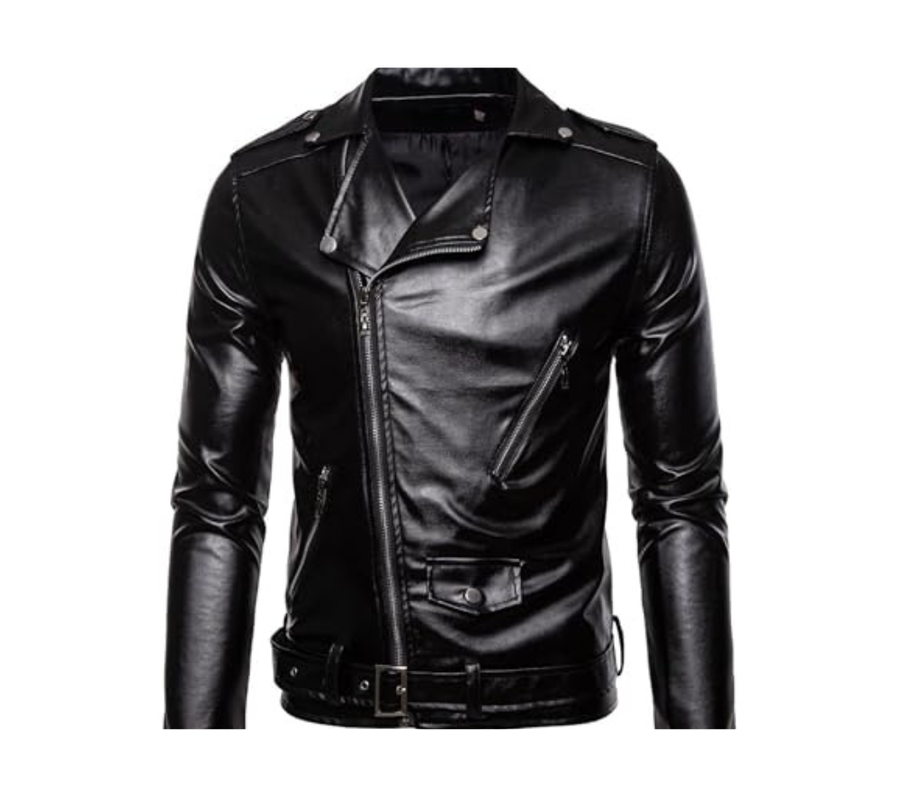 Classic black leather biker jacket