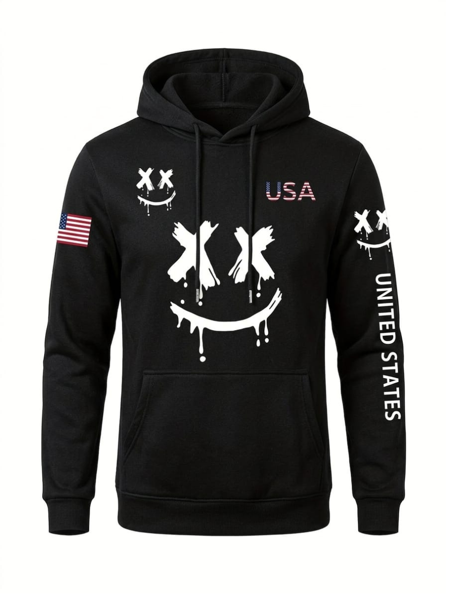 Black USA Smiley Hoodie