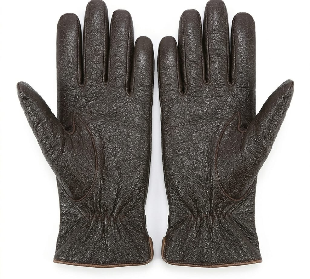 Black Leather Long Elastic band Gloves