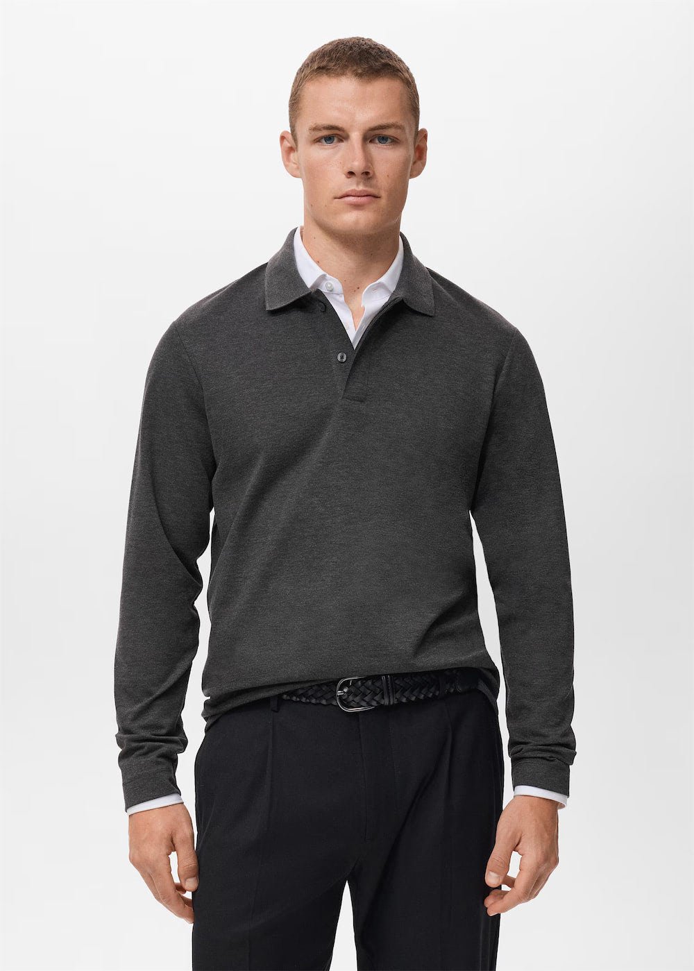 Regular-fit knitted polo sweater