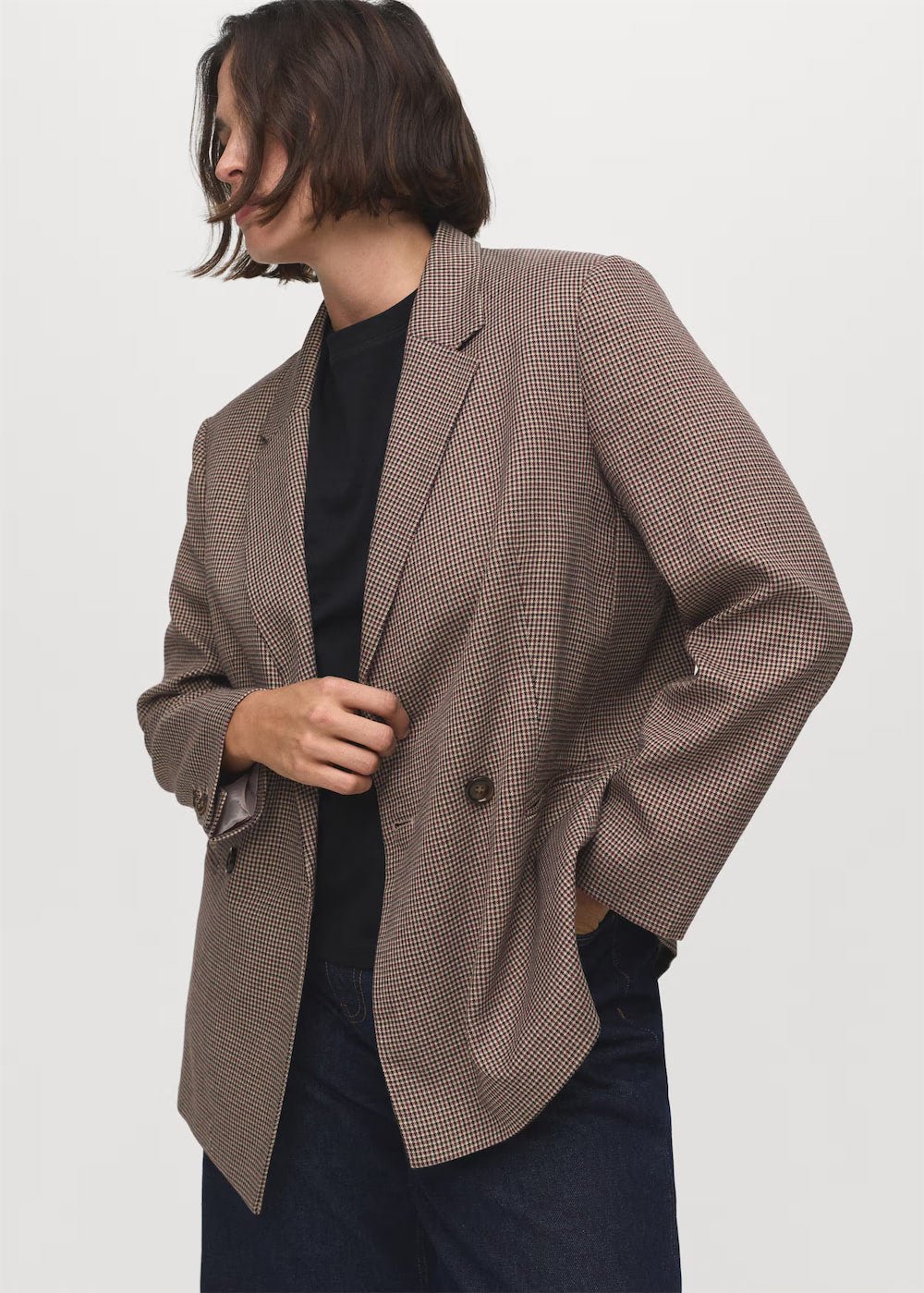 Double-breasted micro-houndstooth jacket