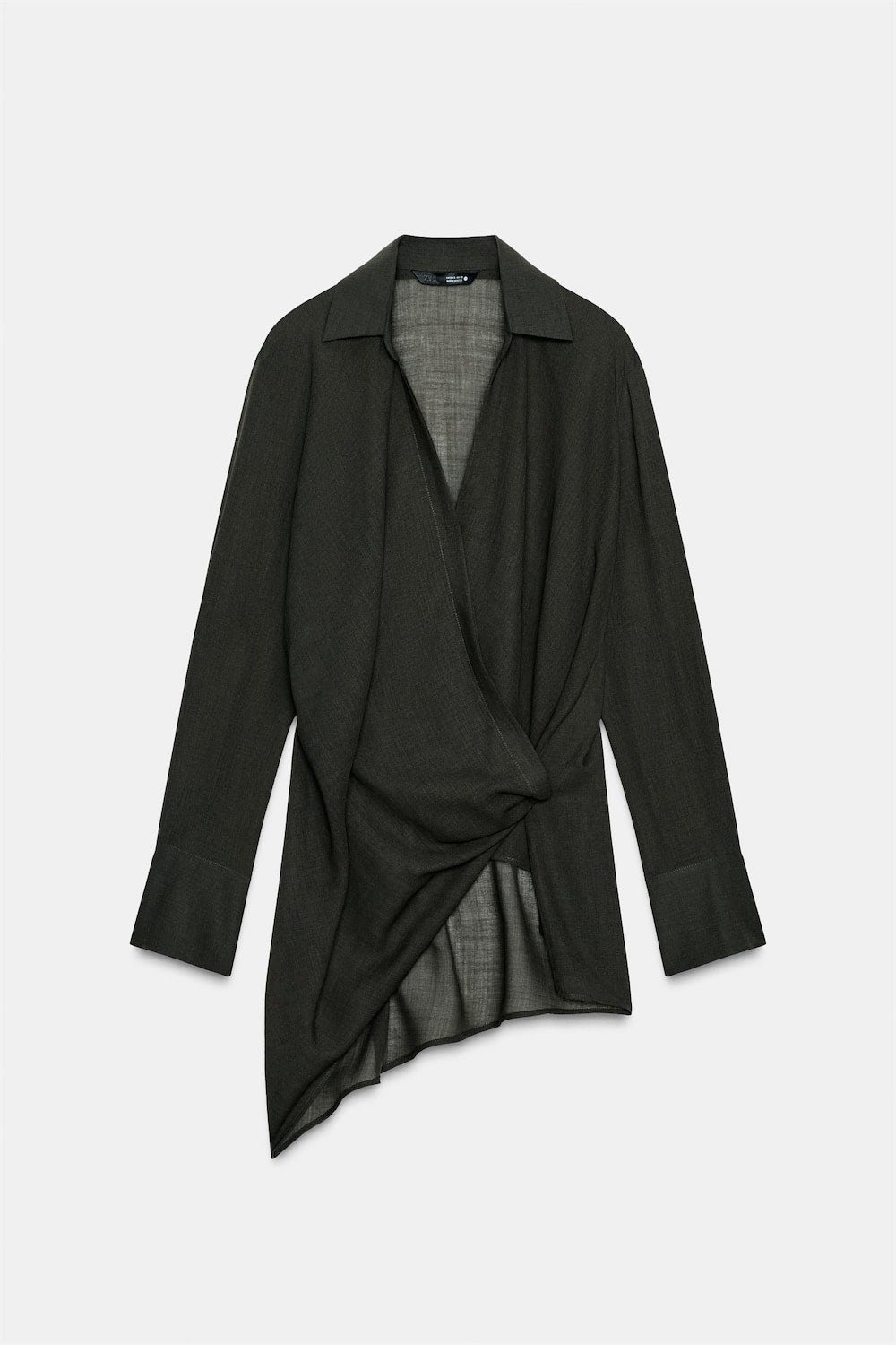 Asymmetric wool blend surplice top