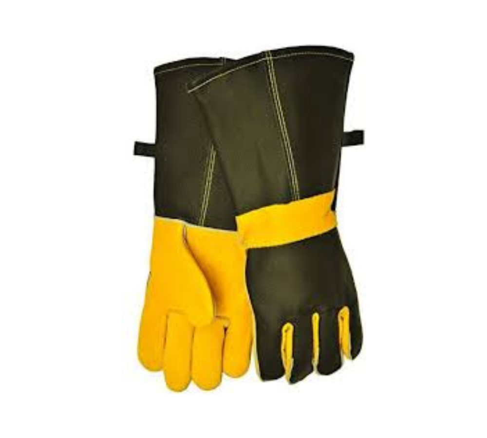 Yellow long leather gloves